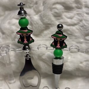 AKA-Green and Silver Bottle Opener and Stopper Set